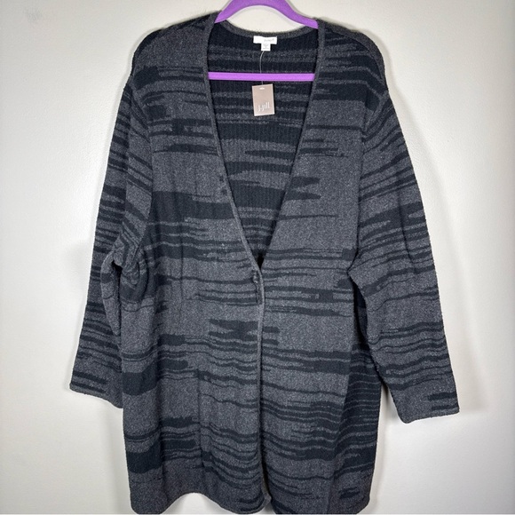 Pure J. Jill Knit Cardigan Size 3X Gray Black Comfy Warm Soft Plus Size Casual - Picture 1 of 9